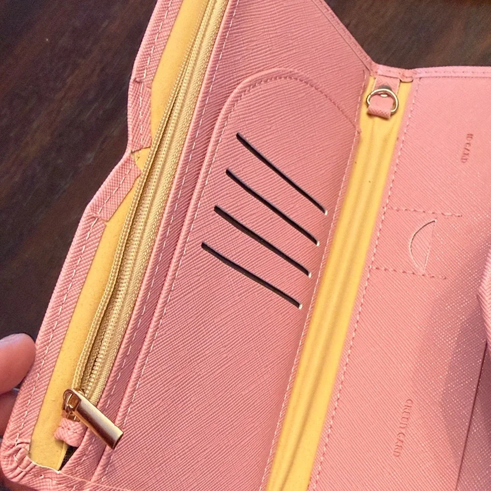 Pink Envelope Wallet Wristlet Clutch Travel Organizer Card Holder OS